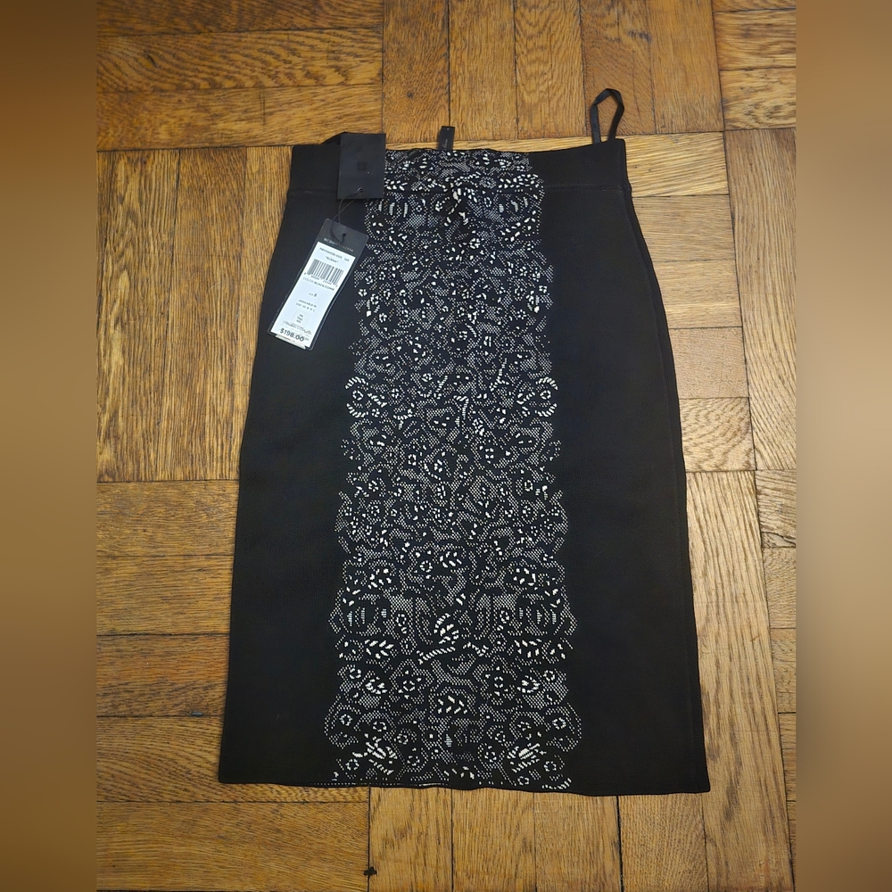 BCBG Black and White Lace Pencil Skirt